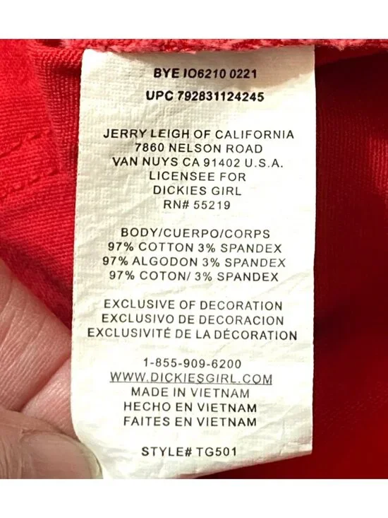 Dickies Red Denim Overall Dress With Raw Hemline Straps & Pockets - Womens Small - Picture 5 of 5